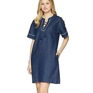 Lauren Ralph Lauren | Lace-Up Denim Shift Dress